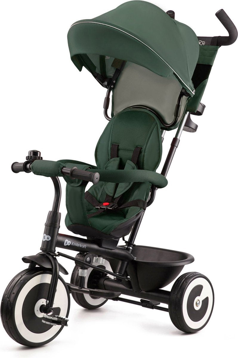 Kinderkraft Aston Dreirad – für 9 Monate bis 5 Jahre – drehbarer Sitz, verstellbare Schiebestange, pannensichere Räder und Sicherheitsgurte – grün