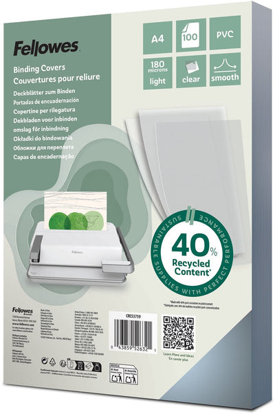 Packung 100 Einbanddeckel transparent 5375901 Fellowes PVC A4