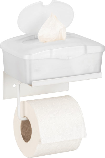 Wenko Toilettenpapierhalter mit Ablage Desulo mattweißer Stahl – Toilettenpapierhalter mit Ablage – Toilettenpapierhalter mit Plateau – Befestigung mit oder ohne Schrauben – selbstklebend