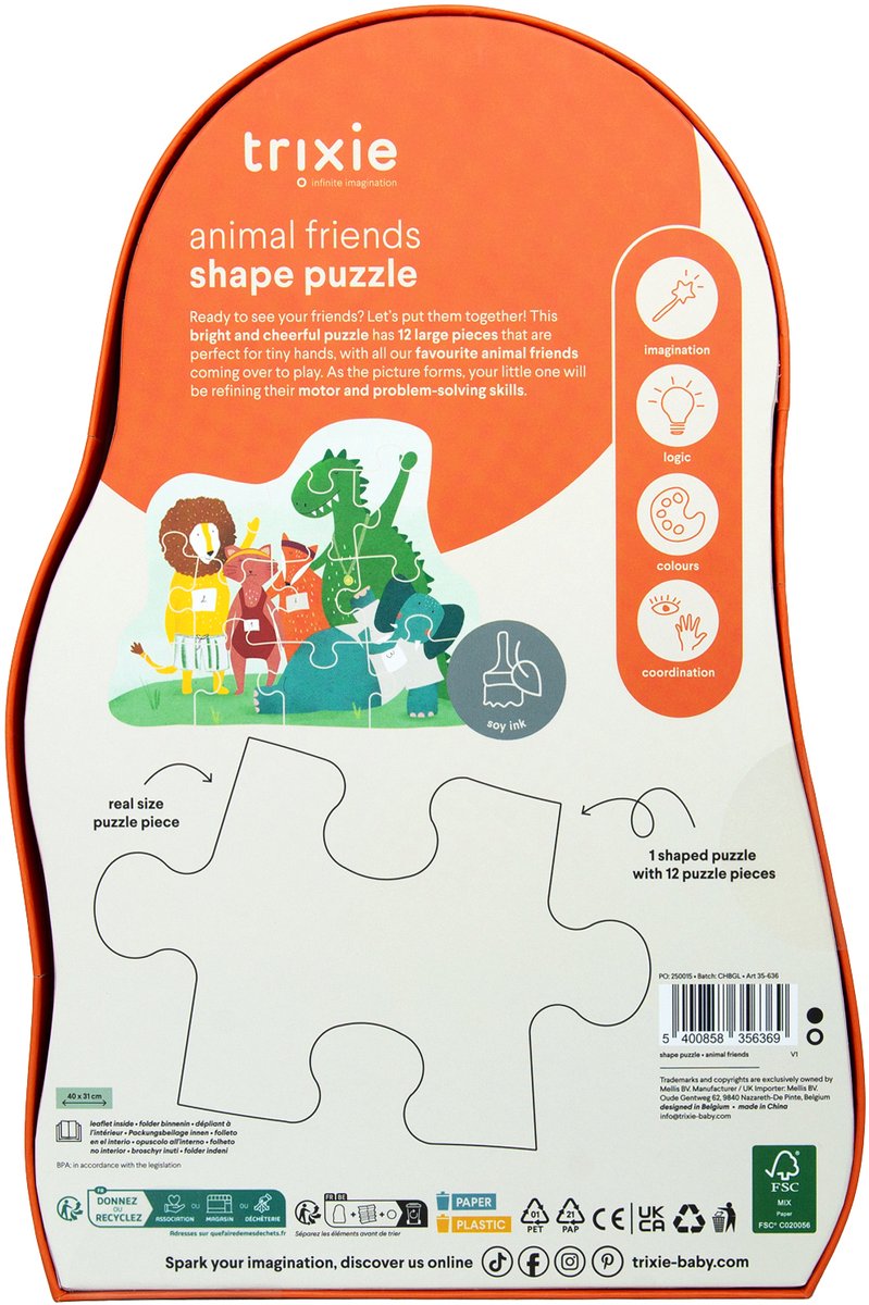 Trixie Formpuzzle Tierfreunde – 12 Teile – Kinderpuzzle ab 2 Jahren