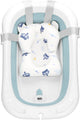 Springos faltbare Babybadewanne – faltbar – tragbar – mit Stopper – Thermometer – Kissen – bis 12 Monate – 35 l – blau – weiß – 82 x 52 x 22 cm