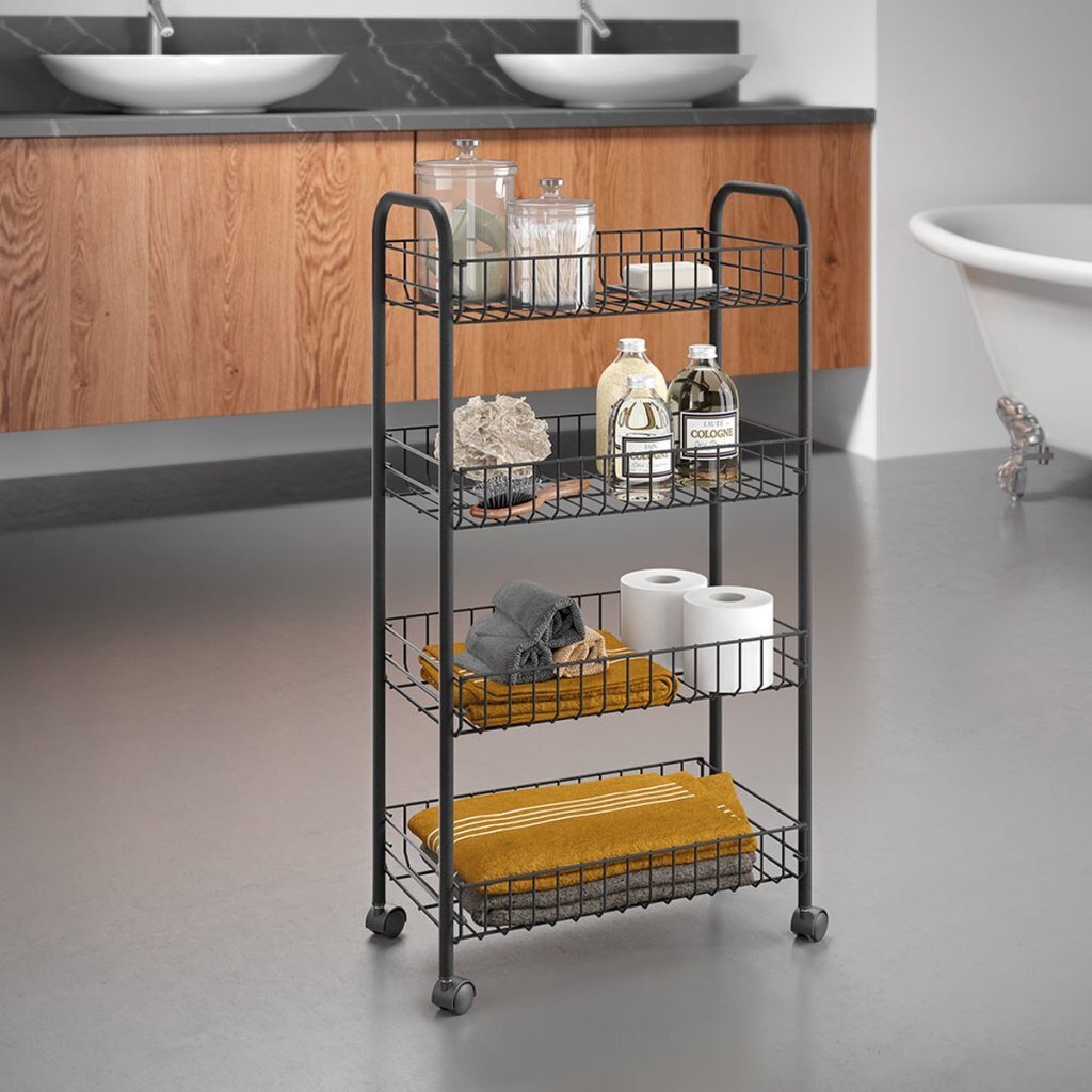 Metaltex Metaltex Ascona Trolly mit Rädern + 4 Körbe 41x23x84 cm mattes Black Metall