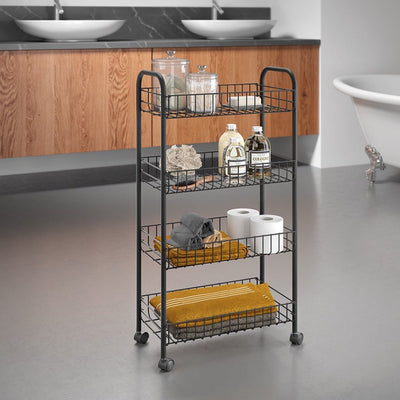 Metaltex Metaltex Ascona Trolly mit Rädern + 4 Körbe 41x23x84 cm mattes Black Metall