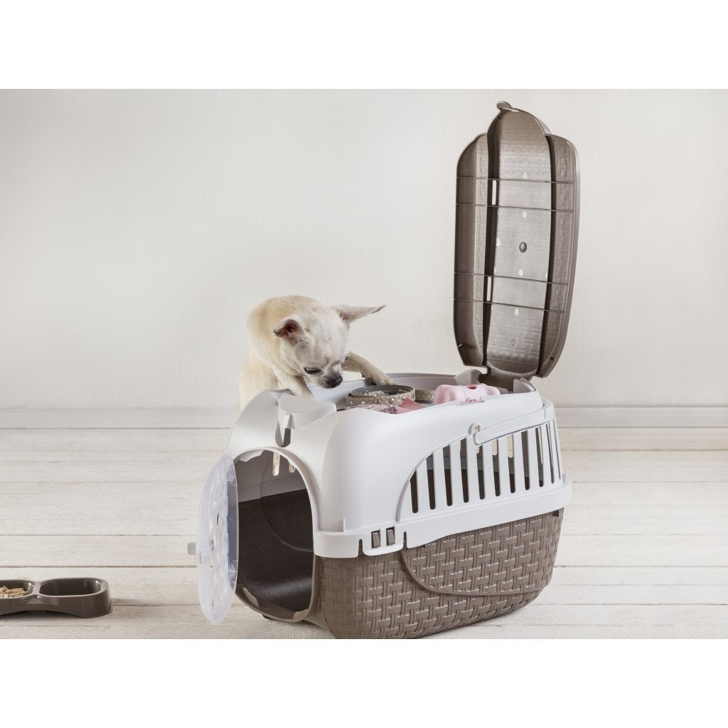 BAMA PET Transportbox 52x33x34 cm Taupe Weiß