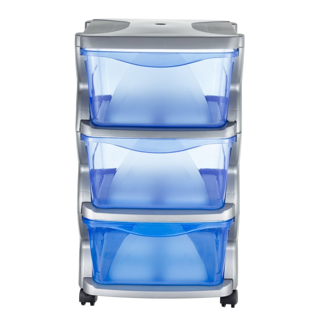BAMA Insieme Schubladensystem mit Rädern 3 Schubladen 36x40x62 cm Silberblau Transparent