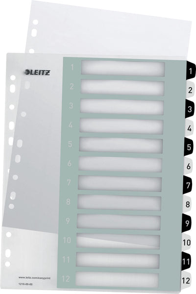 Leitz Wow Tab 1-12 Tabs, wiederverwendbar, A4-Format, Schwarzweiß