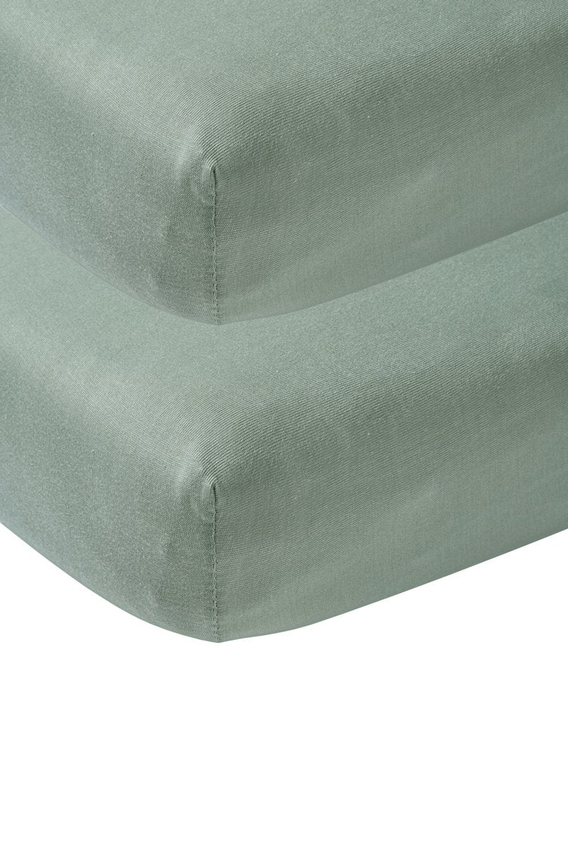 Meyco Baby Uni Spannbettlaken Juniorbett – 2er-Pack – Steingrün – 70 x 140 x 150 cm