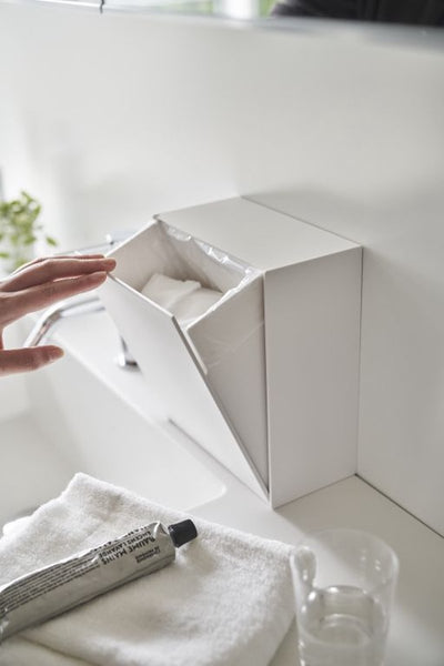 Yamazaki selbstklebender Badezimmer-Abfallbehälter – Turm – weiß