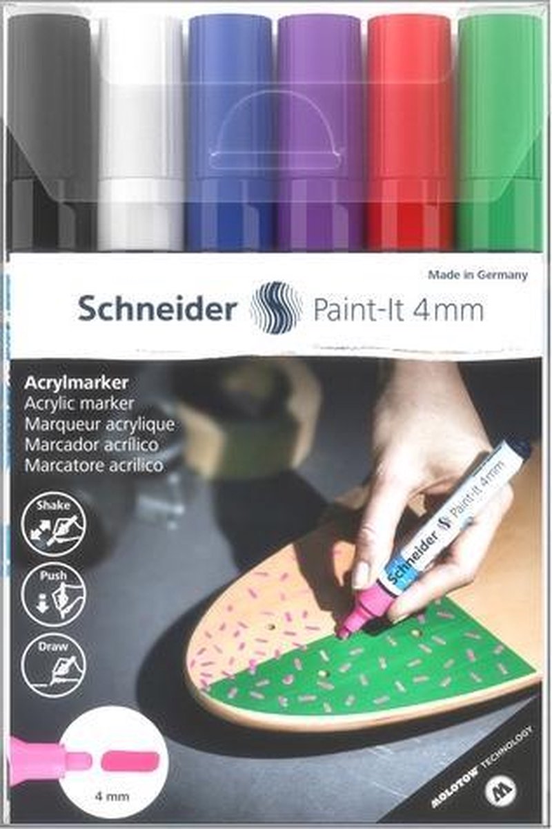 Schneider Schreibgeräte Schneider Acrylmarker – Paint-it 320 – 4 mm – Etui 6 Stück – S-120295