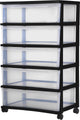 Iris neues breites Kommodenschubladensystem – 5 Schubladen x 30 l – Kunststoff – schwarz transparent – mit Rollen