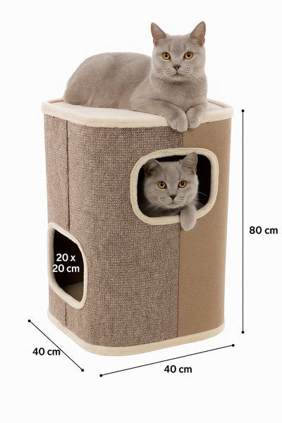 Kratztonne Flamingo für Katzen – Kratztonne George Beige Natur Hellbraun M – 40x40x80 cm – Luxuriöses Kratzmöbel mit 2 Etagen –