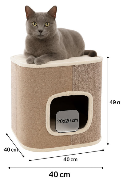Kratztonne Flamingo für Katzen – Kratztonne George Beige Natur Hellbraun S – 40x40x49 cm – Kompaktes und luxuriöses Kratzmöbel –