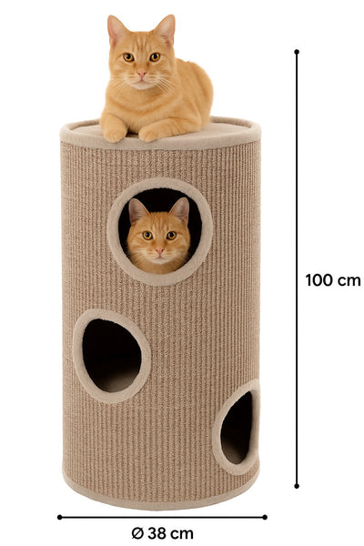 Flamingo Kratztonne für Katzen – Kratztonne Greta Grau Natur Hellbraun L – ø38x100 cm – Luxuriöses Kratzmöbel mit 3 Etagen –