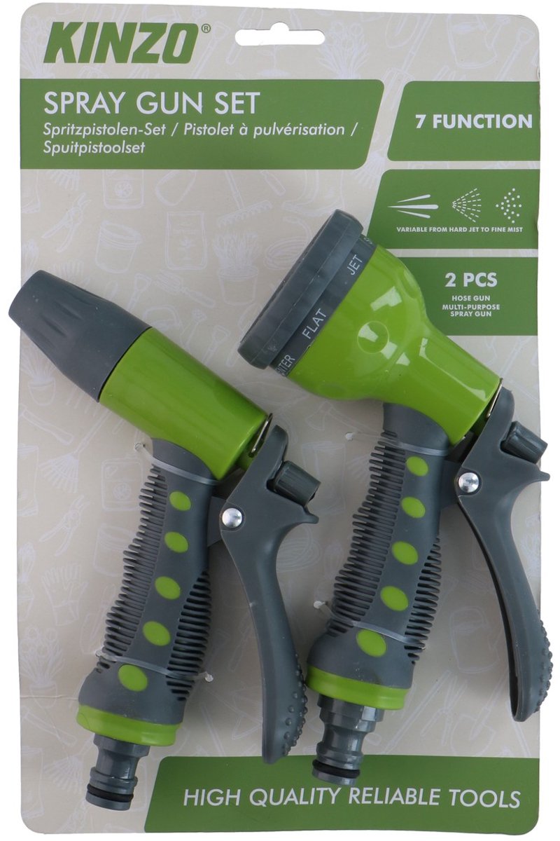 Kinzo Gartenschlauch-Spritzdüsen-Set – 2-teilige Spritzpistole mit verstellbaren Strahleinstellungen – Spritzdüse für Gartenschlauch mit Griff – Spritzpistole für Garten, Auto oder Terrasse