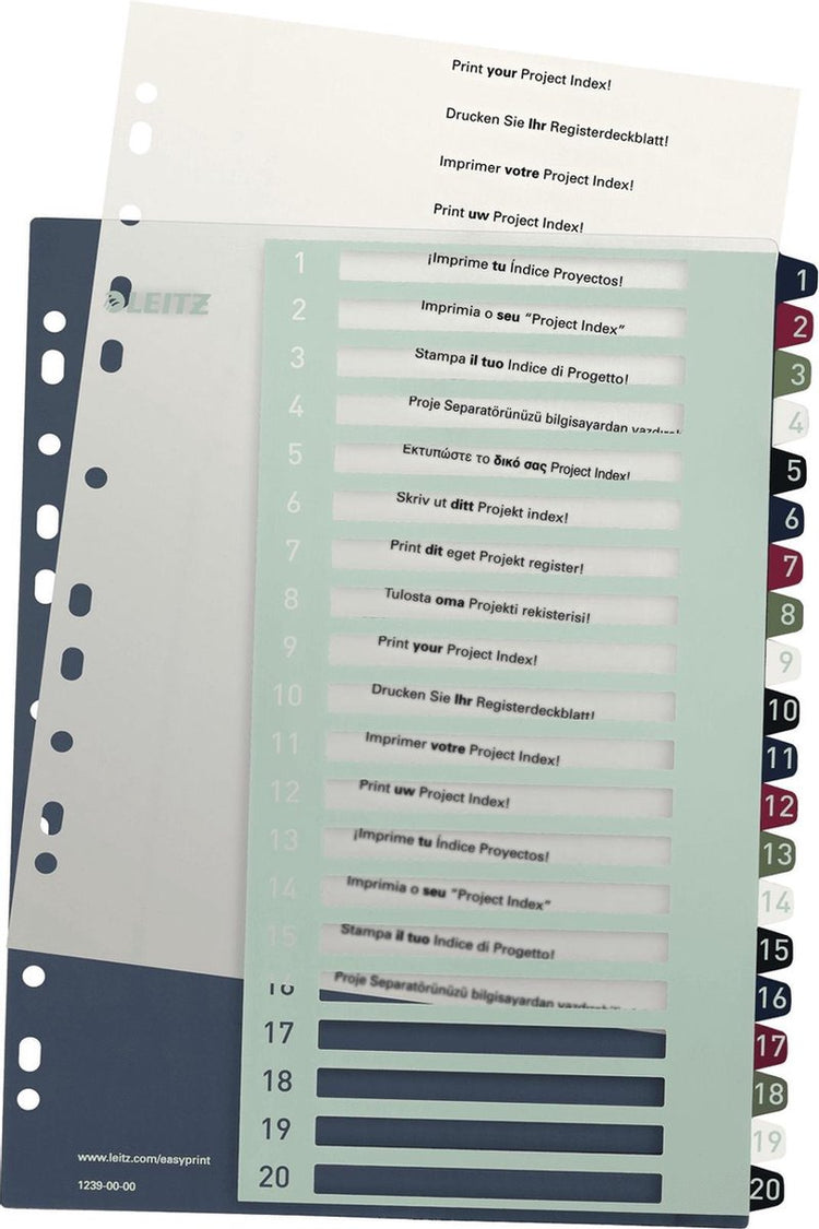 Leitz 1239 Stilregister DIN A4 1-20 Polypropylen mehrere Farben 20 Register 1239-00-00