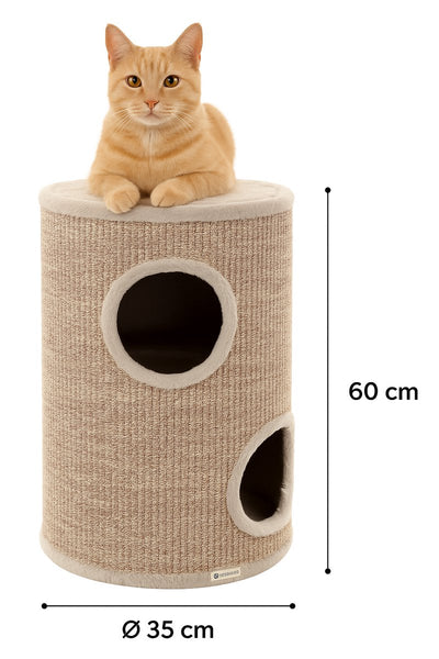 Kratztonne Flamingo für Katzen – Kratztonne Greta Grau Natur Hellbraun S – ø35x60 cm – Kompaktes und stilvolles Kratzmöbel –