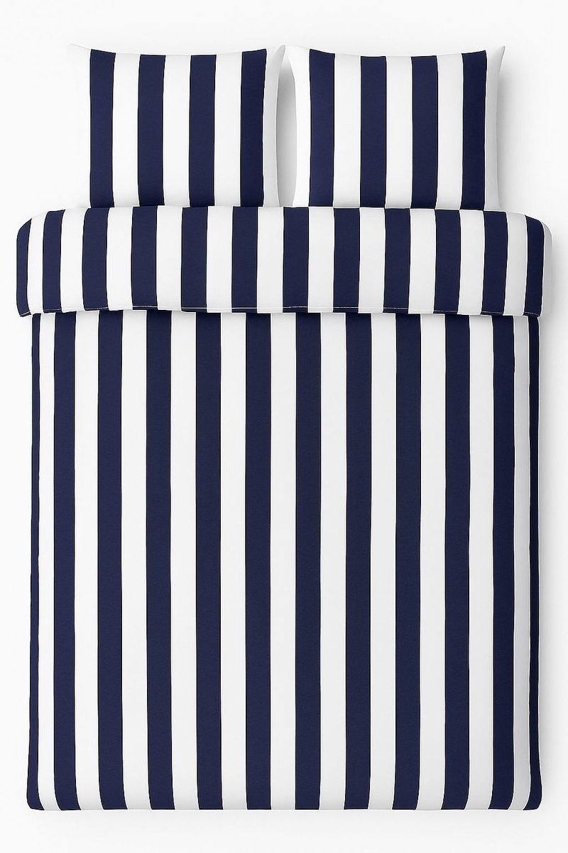 Vtwonen – Bettbezug mit vertikalen Streifen – Einzelbetten – 240 x 200 220 cm – Marineblau