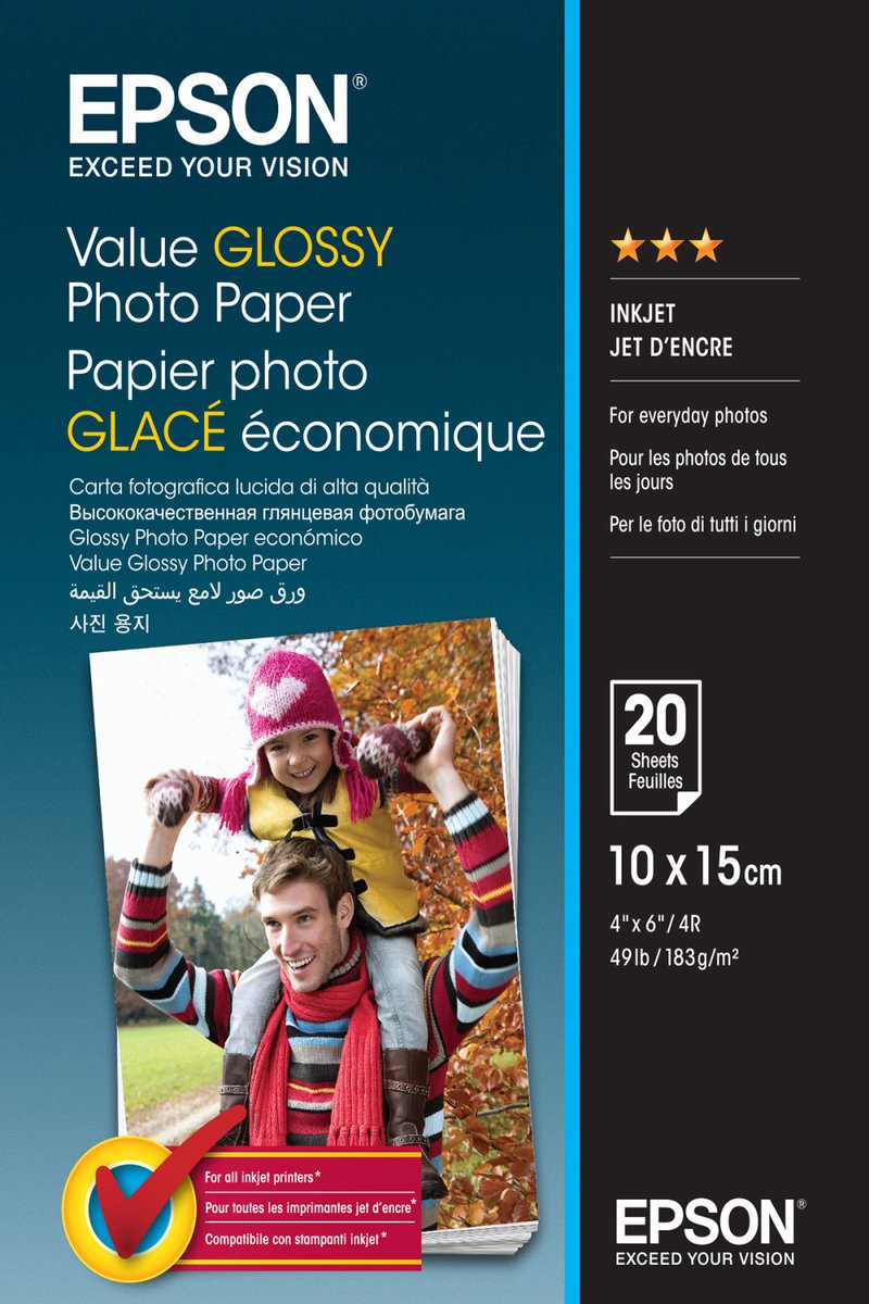 Hochwertiges Hochglanz-Fotopapier von Epson – 10 x 15 cm – 20 Blatt