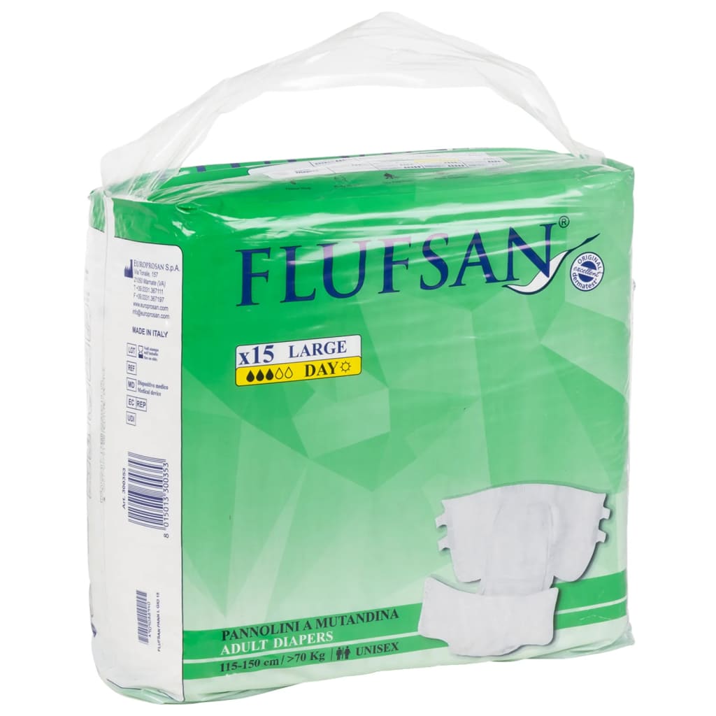 Vidaxl Flufsan Inkontinentilwindel 15 ST Größe L.