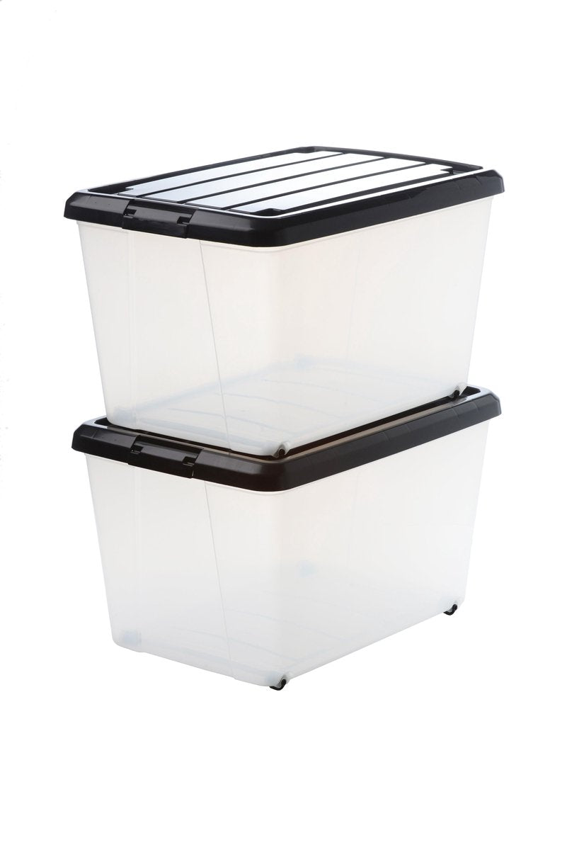Iris Rollerbox Aufbewahrungsbox – 50l – Kunststoff – transparent schwarz – 2er-Set