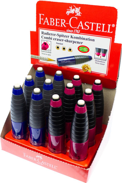 Faber-Castell Bleistiftspitzer + Radiergummi – Rot Blau – Display – 12 Stück – FC-184401