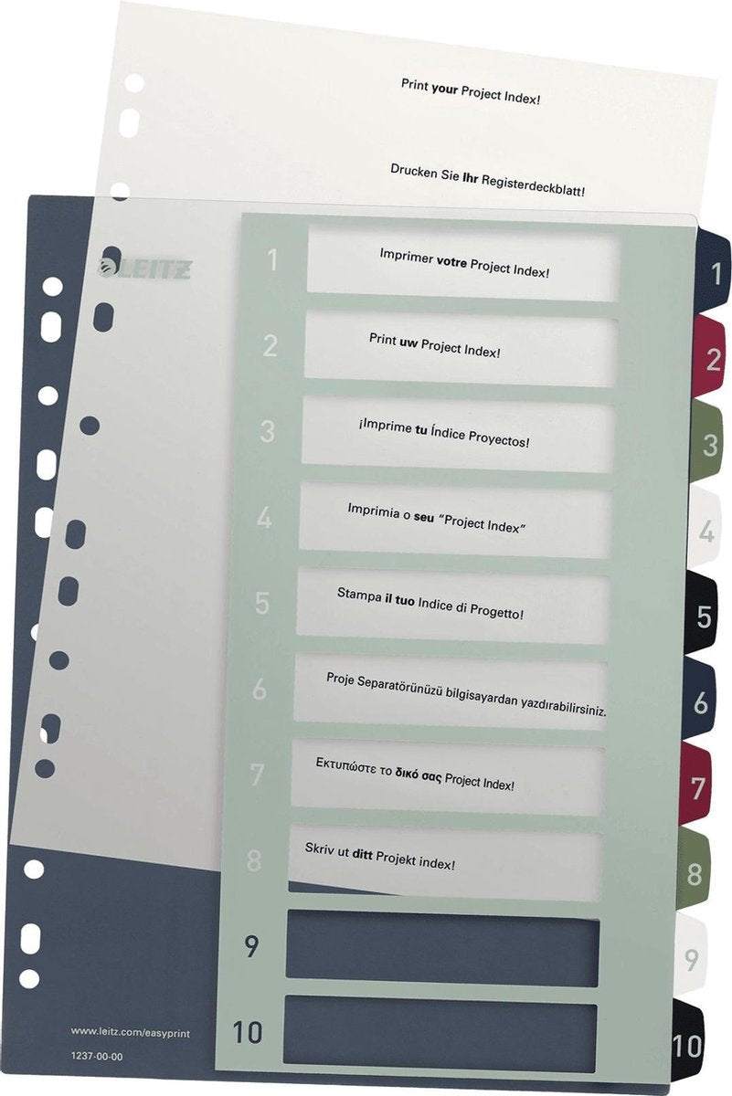 Leitz 1237 Stilregister DIN A4 1-10 Polypropylen mehrere Farben 10 Register 1237-00-00