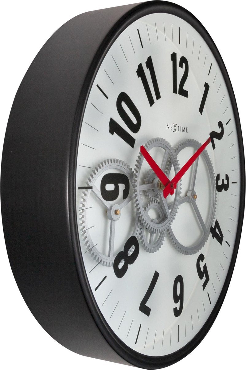 Nexttime Ganguhr – Wanduhr – 36 cm – Metallglas – Weiß – bewegliche Zahnräder