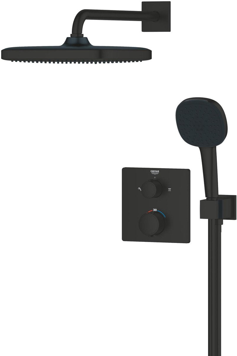 Grohe Quickfix Präzisions-Einbauduschsystem – quadratisches Aufputzteil – mattschwarz