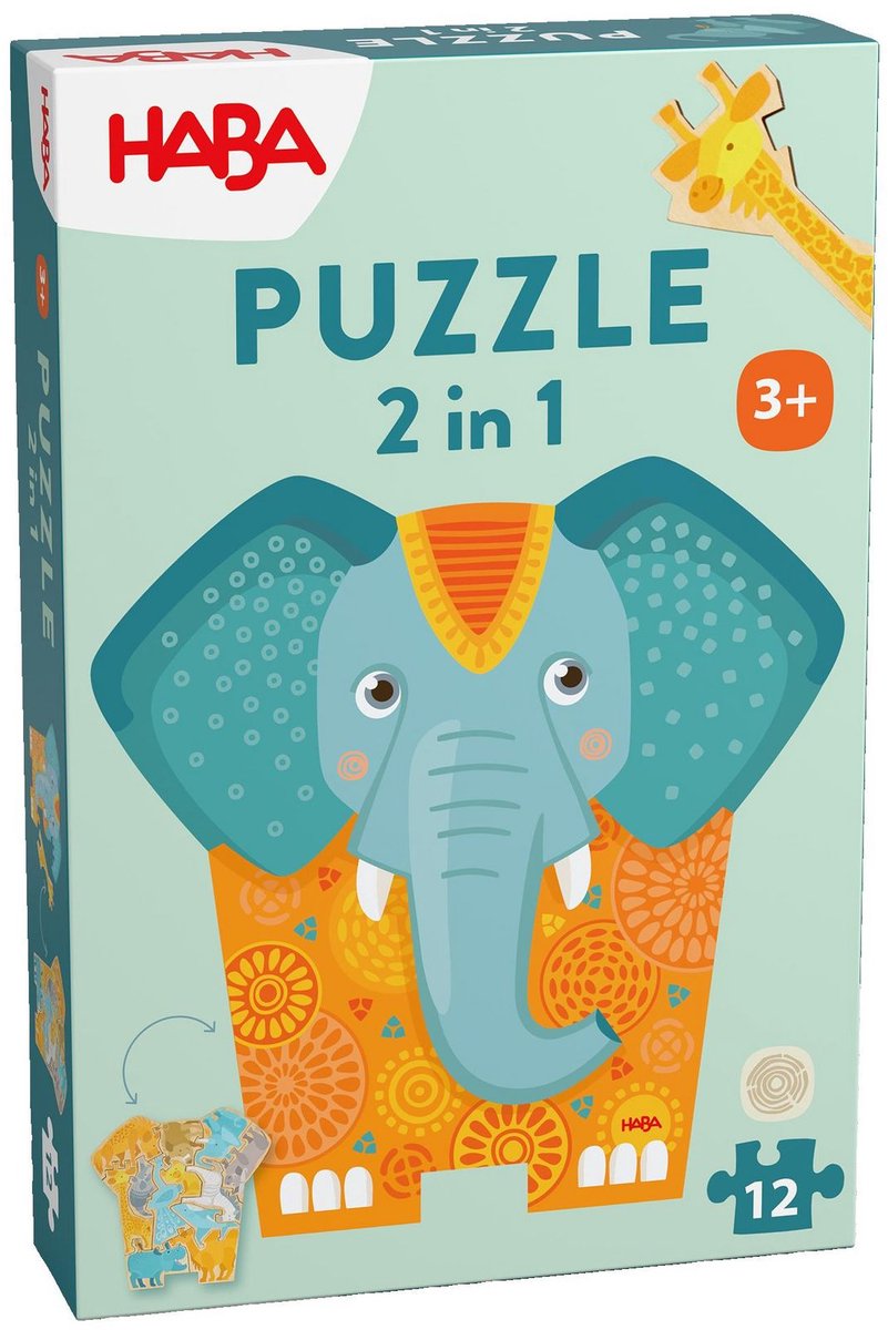 Haba Puzzle - 2 in 1 - Elefant - Holz - 12 Teile - 3+