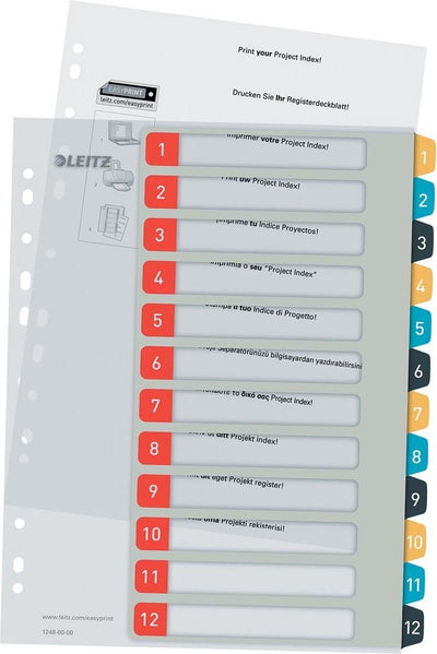 Leitz Cozy druckbare PP-Tabs – 1–12 numerische Tabs – A4-Tabs – Tabs für Ordner
