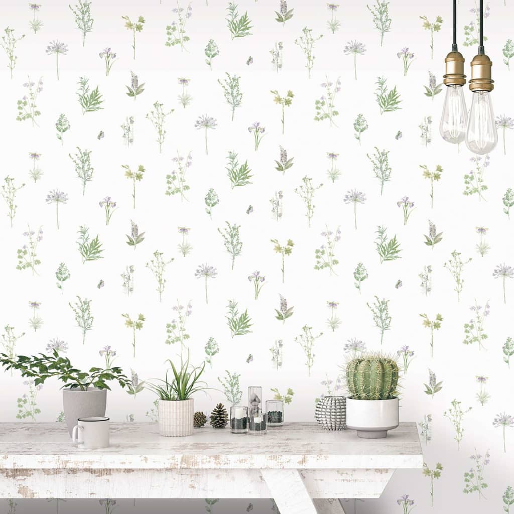 Noordwand Noordwand Tapete immergrüne Kräuter und Blumen weiß