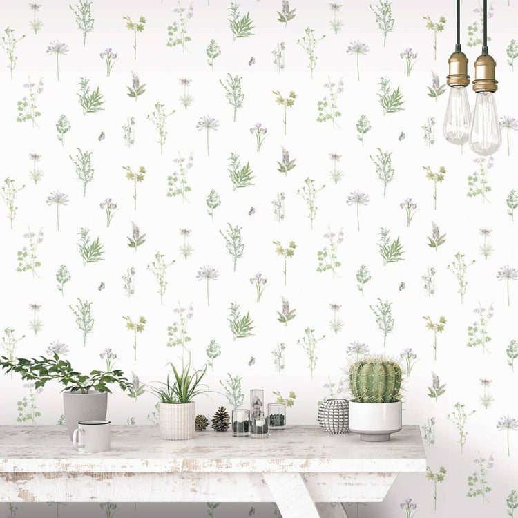 Noordwand Noordwand Tapete immergrüne Kräuter und Blumen weiß