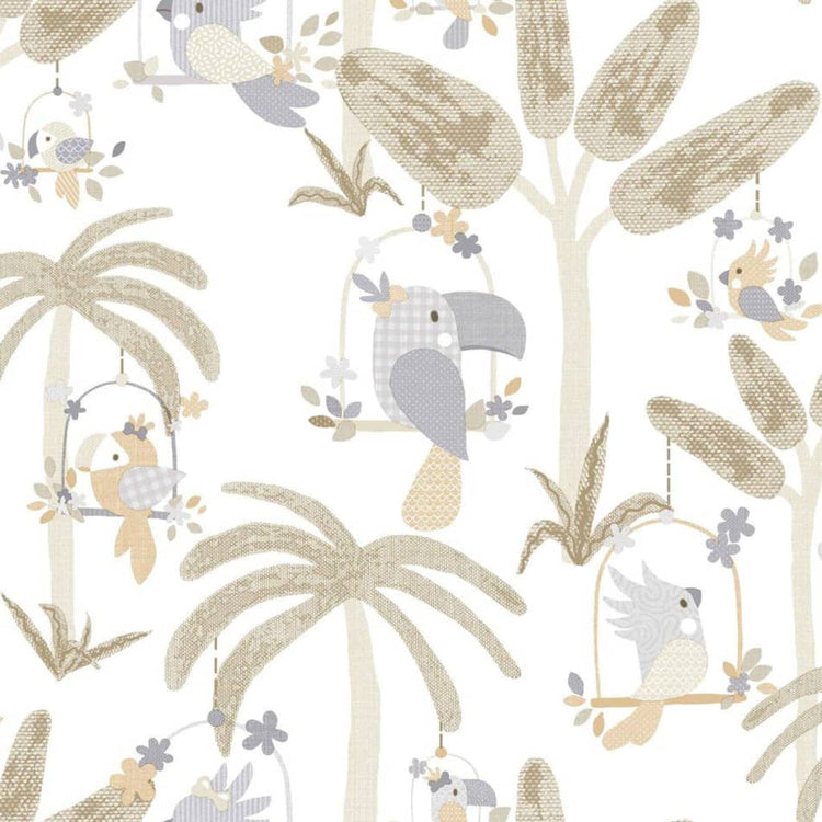 Noordwand noordwand wallpaper babytiere vögel bäume witz und beige