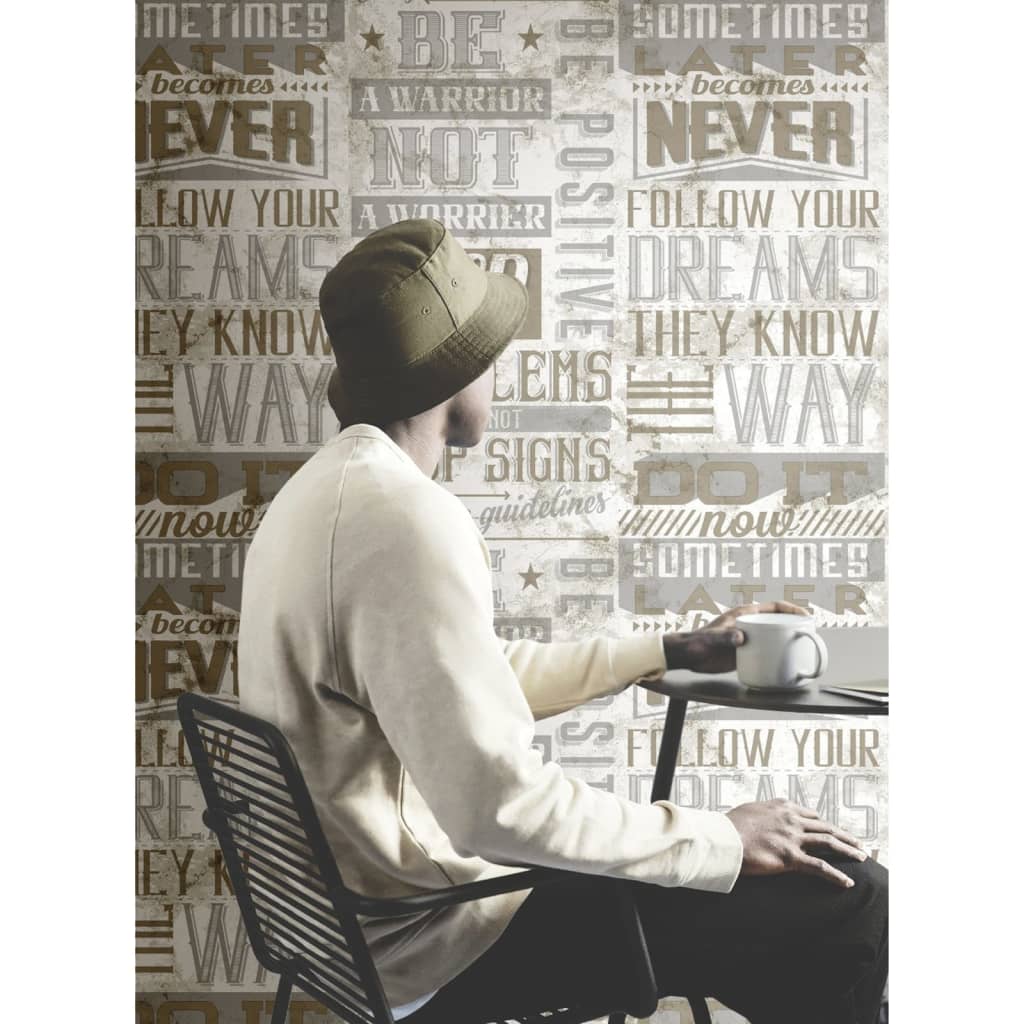 Noordwand noordwand wallpaper Freunde Kaffee und Buchstaben Metallic und Beige