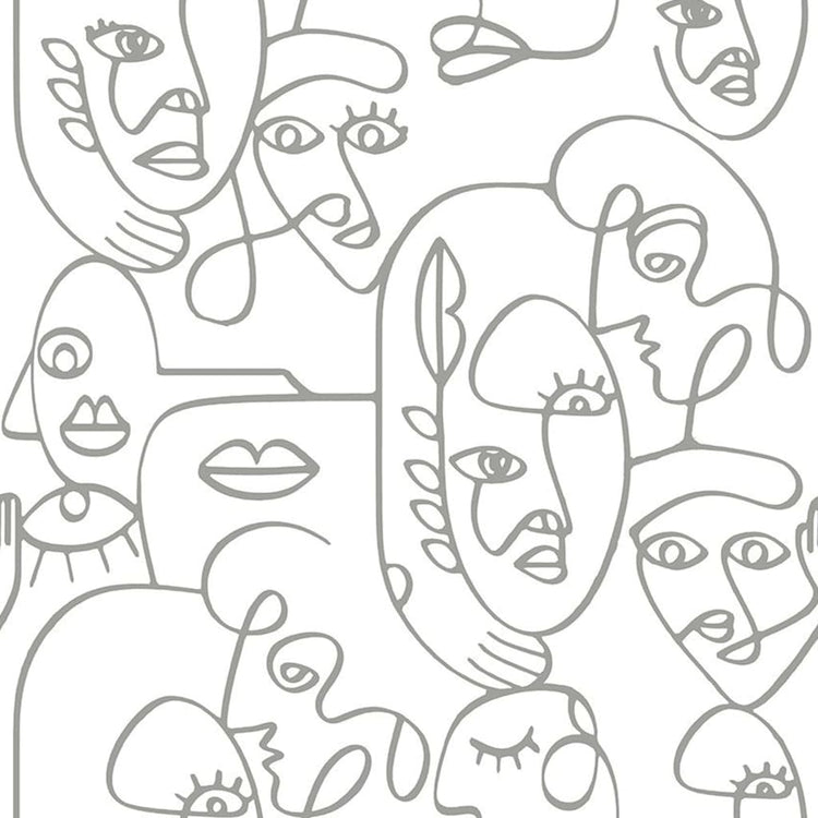 Noordwand noordwand wallpaper Freunde Kaffee Linie Kunstgesichter weiß und metallisch