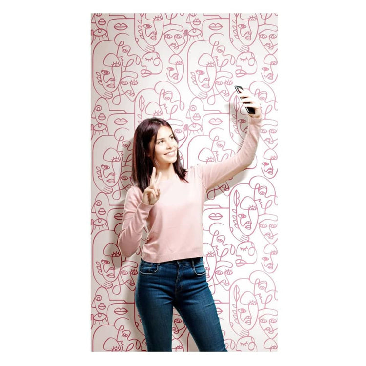 Noordwand noordwand wallpaper Freunde Kaffeelinien Kunstgesichter weiß und rosa