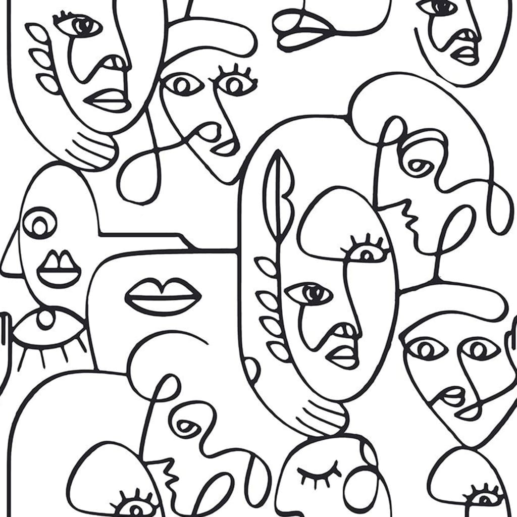Nordwand Noordwand Tapete Freunde Kaffee Linie Kunstgesichter weiß und schwarz