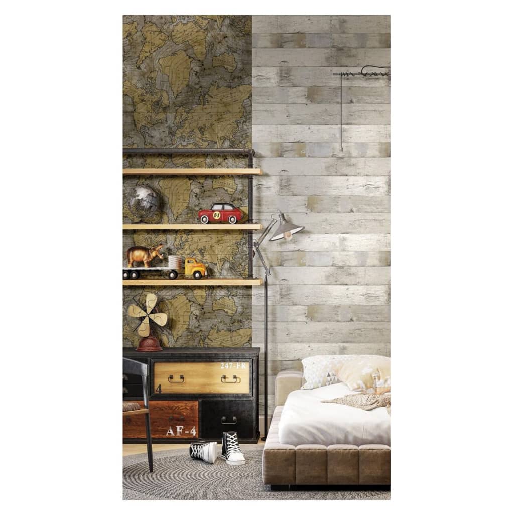 Noordwand noordwand wallpaper Freunde Kaffee die Weltkarte Metallic und Grau