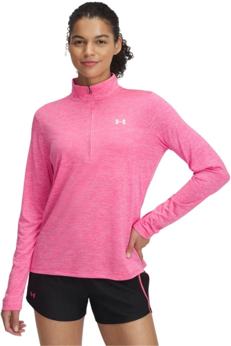 Under Armour Tech 1 2 Zip-Twist-PNK Damen-Sportpullover – Super Pink – Weiß