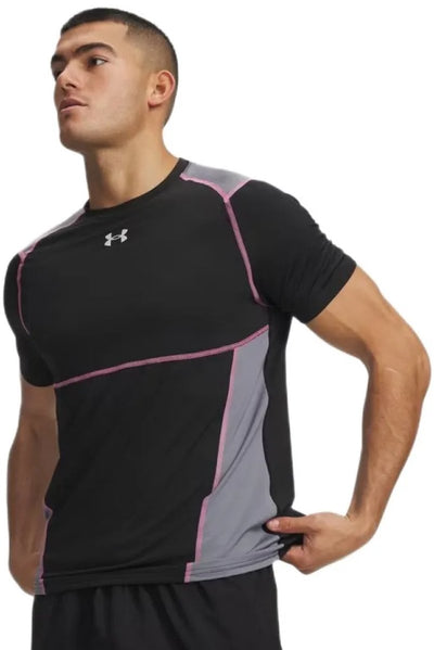 Under Armour UA HG Elite Fitted SS-BLK Herren-Sportshirt – Ultimate Black Pink Frenzy Reflektierend
