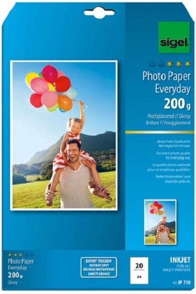 Sigel Inkjet-Fotopapier – Everyday Plus – A4 – Hochglanz – 200 Gramm – 20 Blatt – SI-IP710