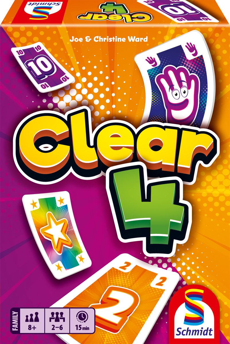 Schmidt® - Clear 4 - schnelles Kartenspiel - Actionspiel mit Push- und Jokerkarten - ab 8 Jahren - 2-4 Spieler