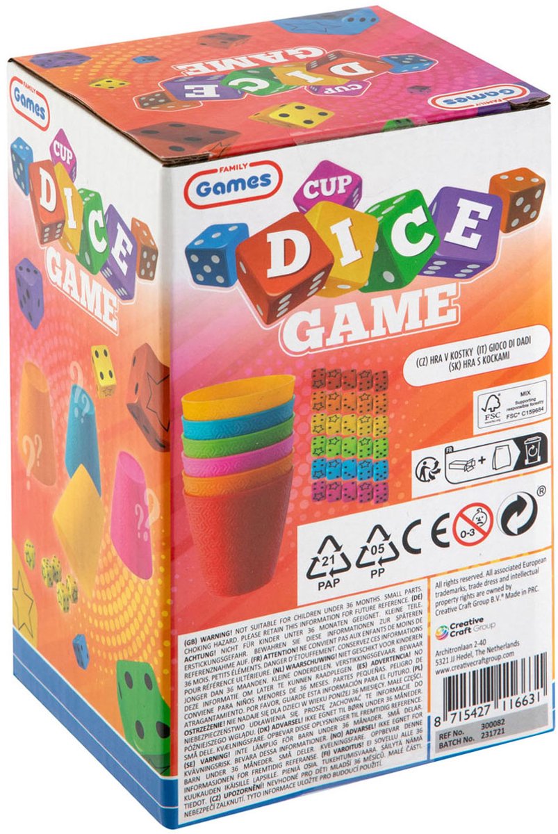 Creative Craft Group Dice Game 6 Tassen und 30 Würfel