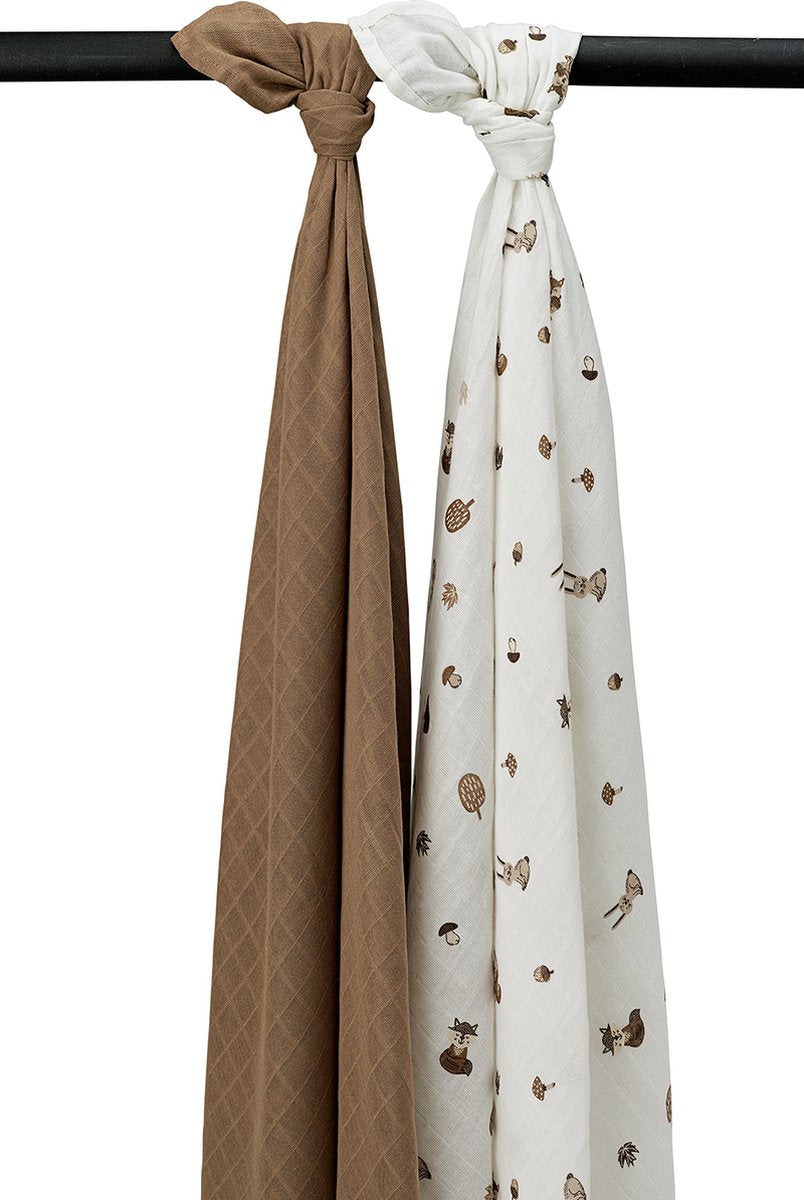 Meyco baby forest animals swaddle - 2-pack - hydrophilic - toffee - 120x120cm