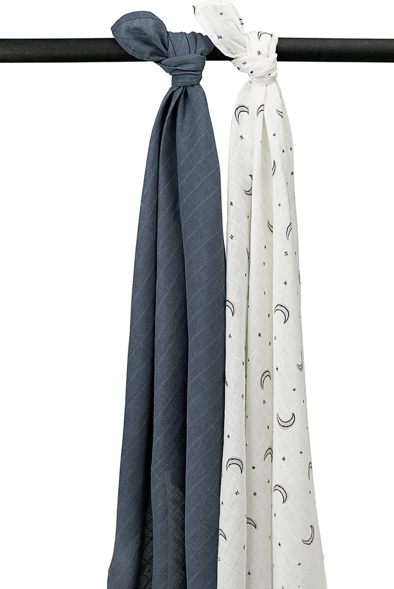 Meyco Baby Moon Pucktuch – 2er-Pack – hydrophil – Indigo – 120 x 120 cm