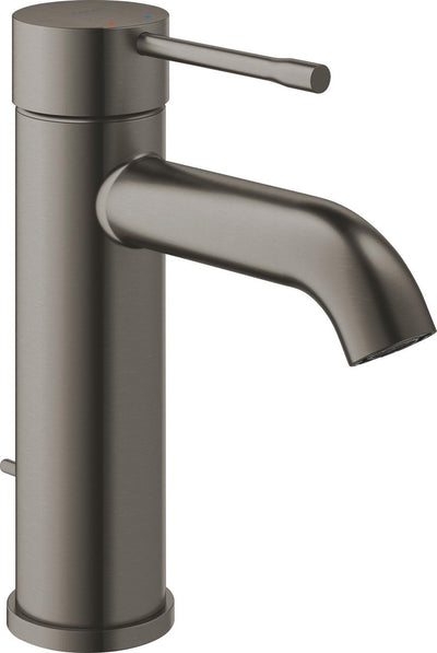 Grohe Essence New Waschtischarmatur – niedrig – mit Zugstangen-Ablaufgarnitur – gebürsteter Hartgraphit (Mattanthrazit)