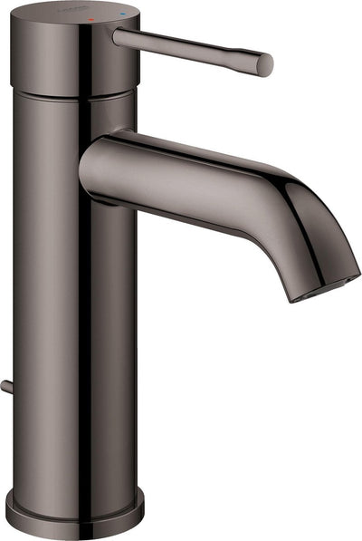 Grohe Essence New Waschtischarmatur – niedriger Auslauf – mit Zugstangen-Ablaufgarnitur – Hartgraphit (Anthrazit glänzend) – 23589a01