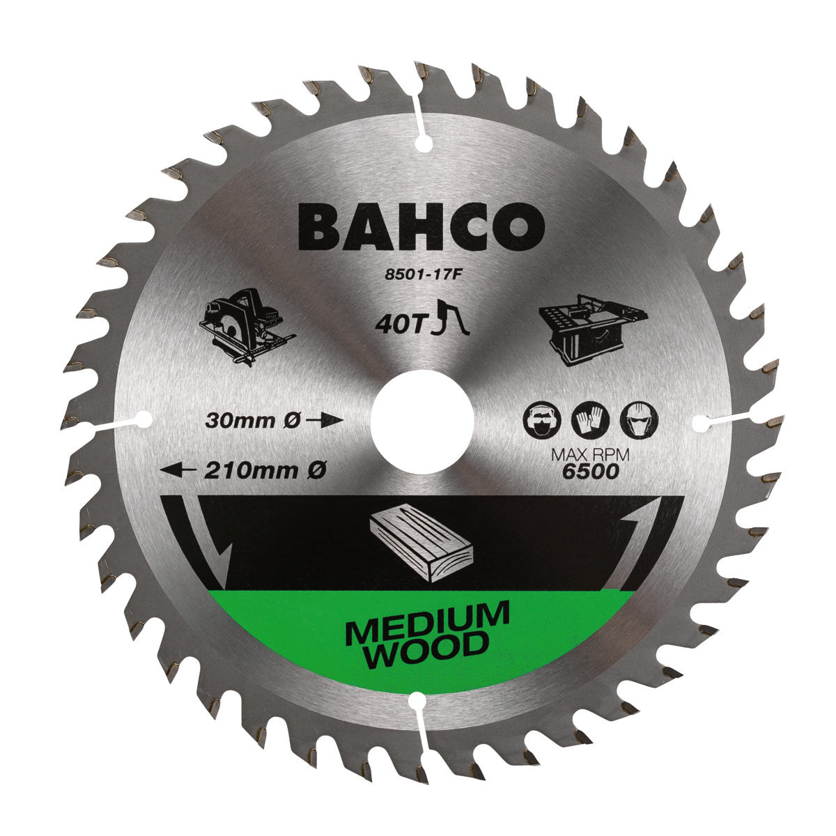 Bahco Kreissägeblatt | Hartmetallzähne | für tragbare Maschinen | feine Zähne | für Holz | 60 tpi | 30 mm x 190 mm – 8501-190-30-60xf