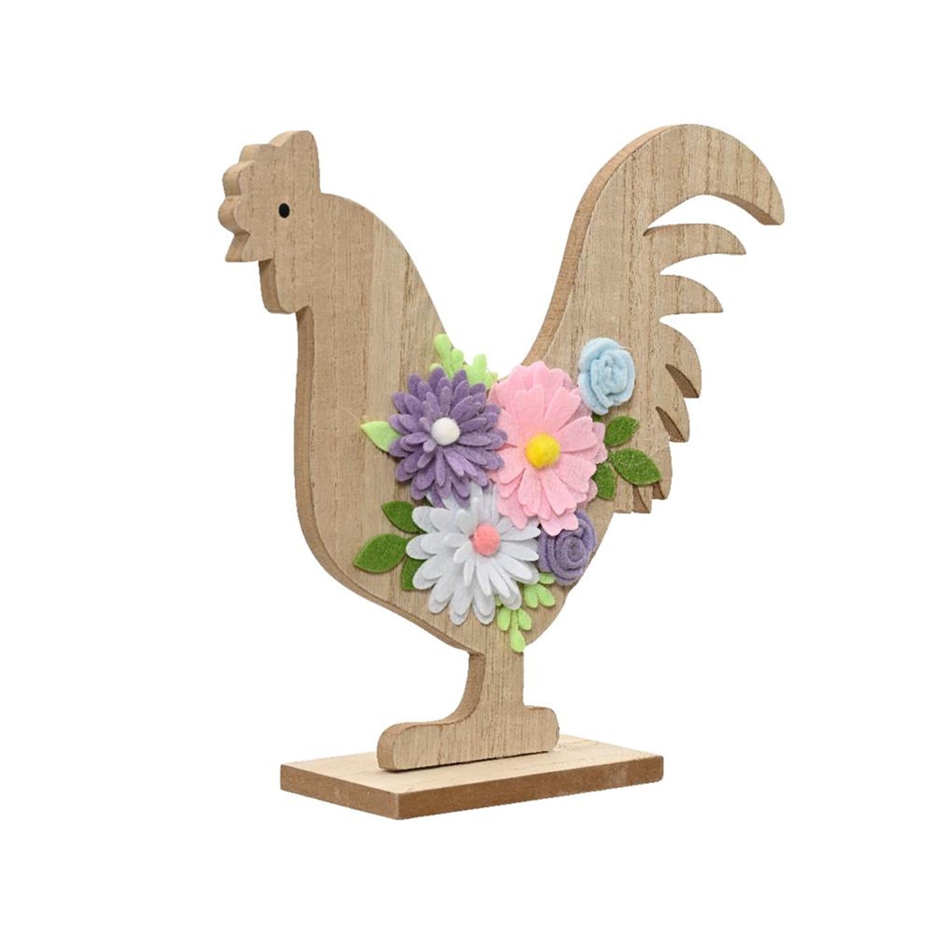 Decoris Statue Hahn mit Blumen MDF H20cm