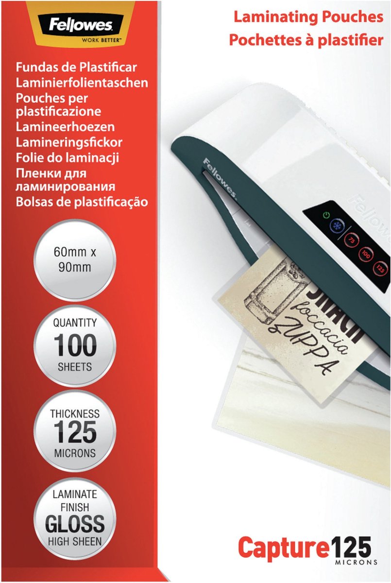 Fellowes Laminierfolie 60x90 mm - glänzend - 125 Mikron - 100 Stück